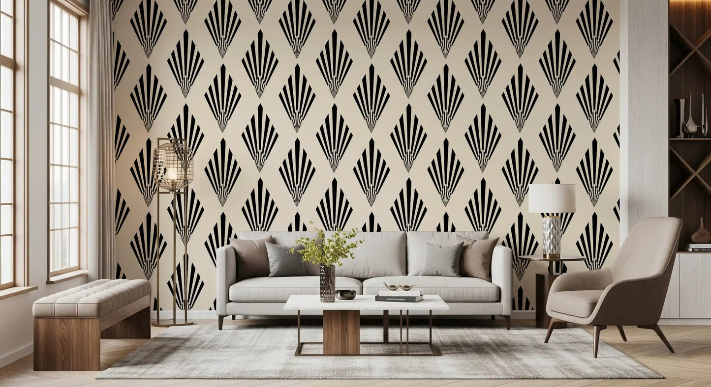 Carta da parati con motivo geometrico a ventaglio in stile Art Déco