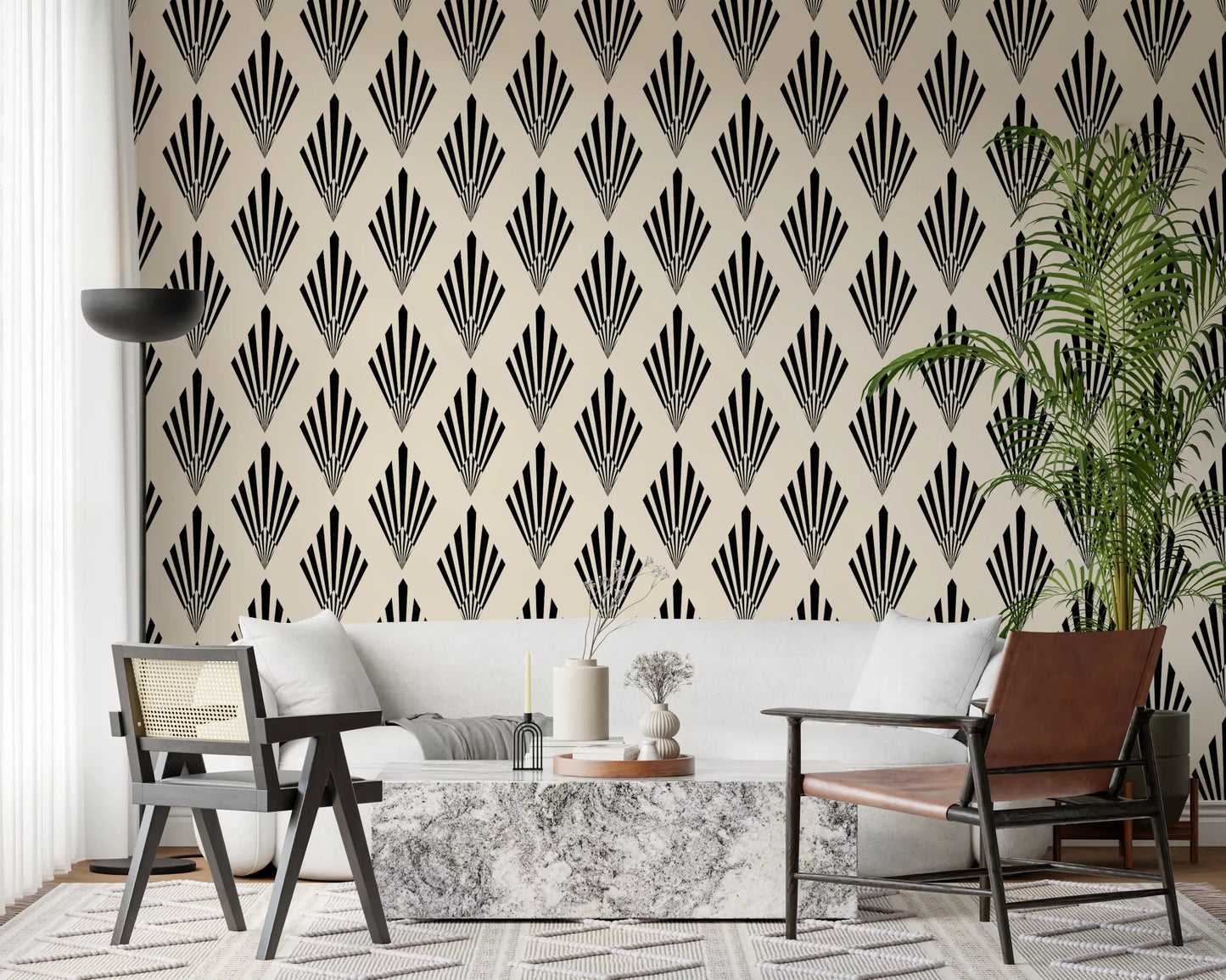 Carta da parati con motivo geometrico a ventaglio in stile Art Déco