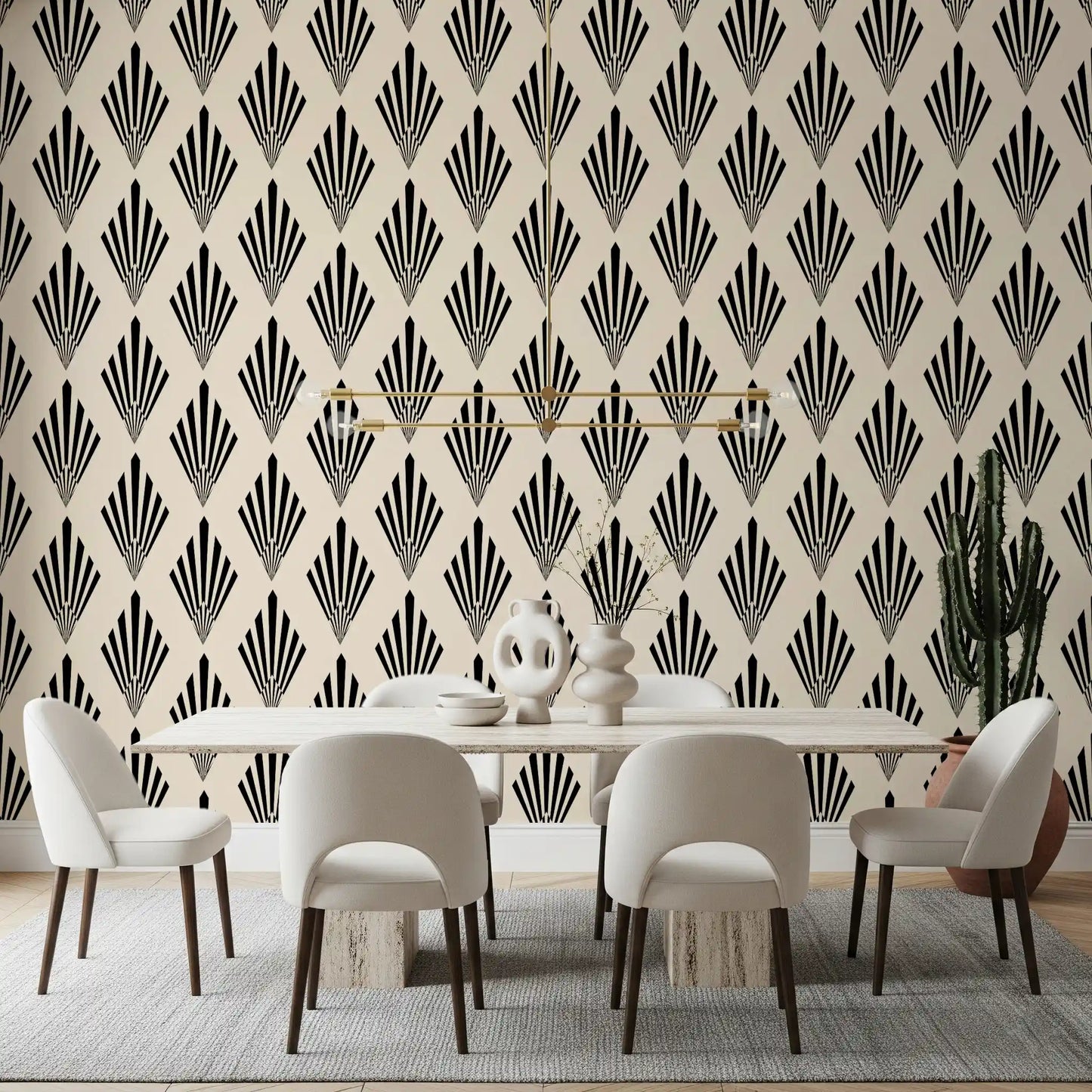 Carta da parati con motivo geometrico a ventaglio in stile Art Déco