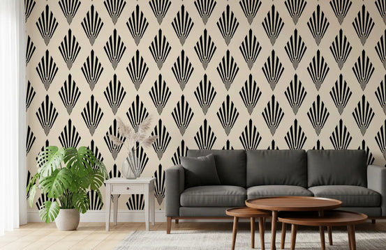 Carta da parati con motivo geometrico a ventaglio in stile Art Déco