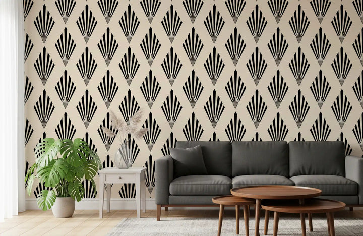 Geometrische Tapete mit Fächermuster im Art-déco-Stil