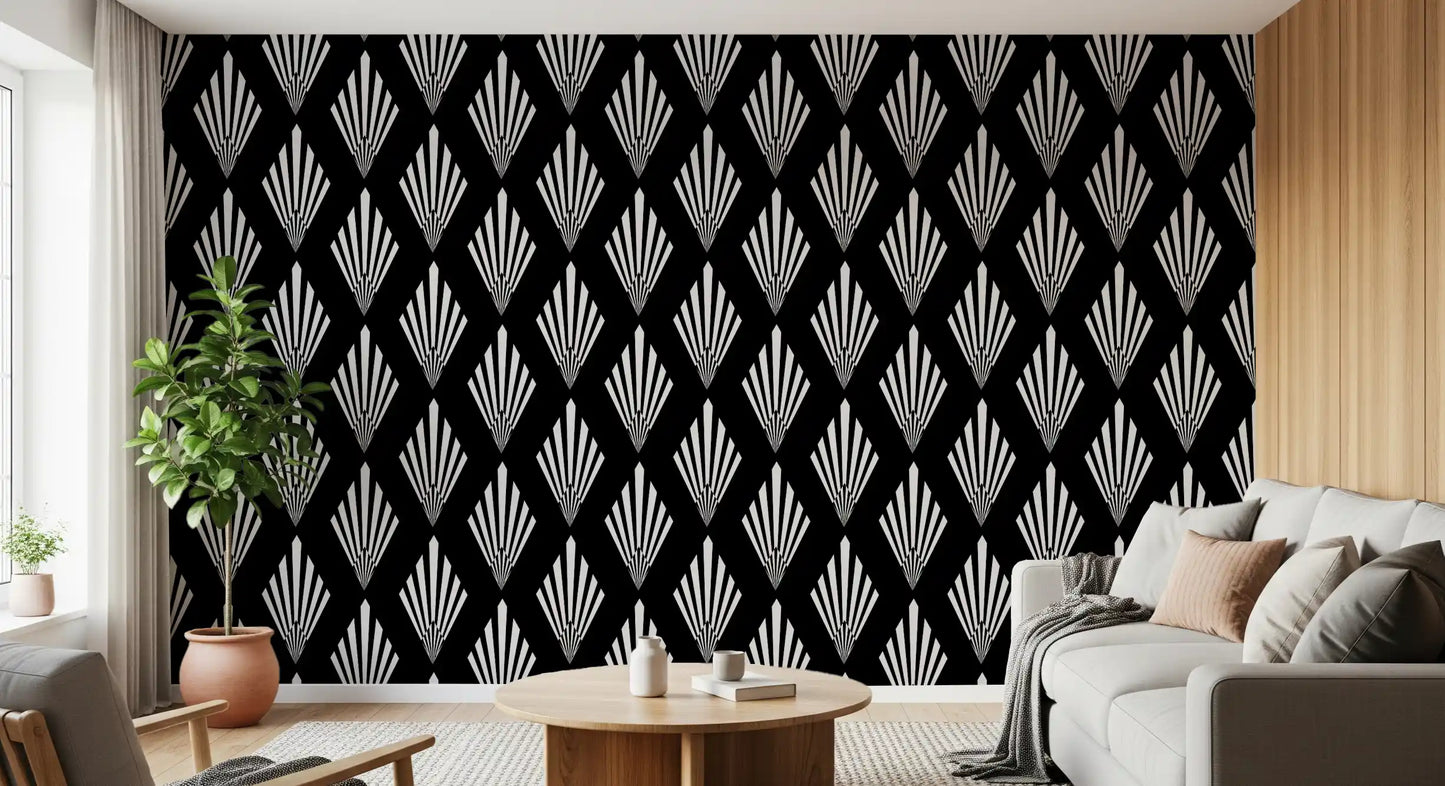 Monochromes Tapetenmuster mit Art-déco-Fächern