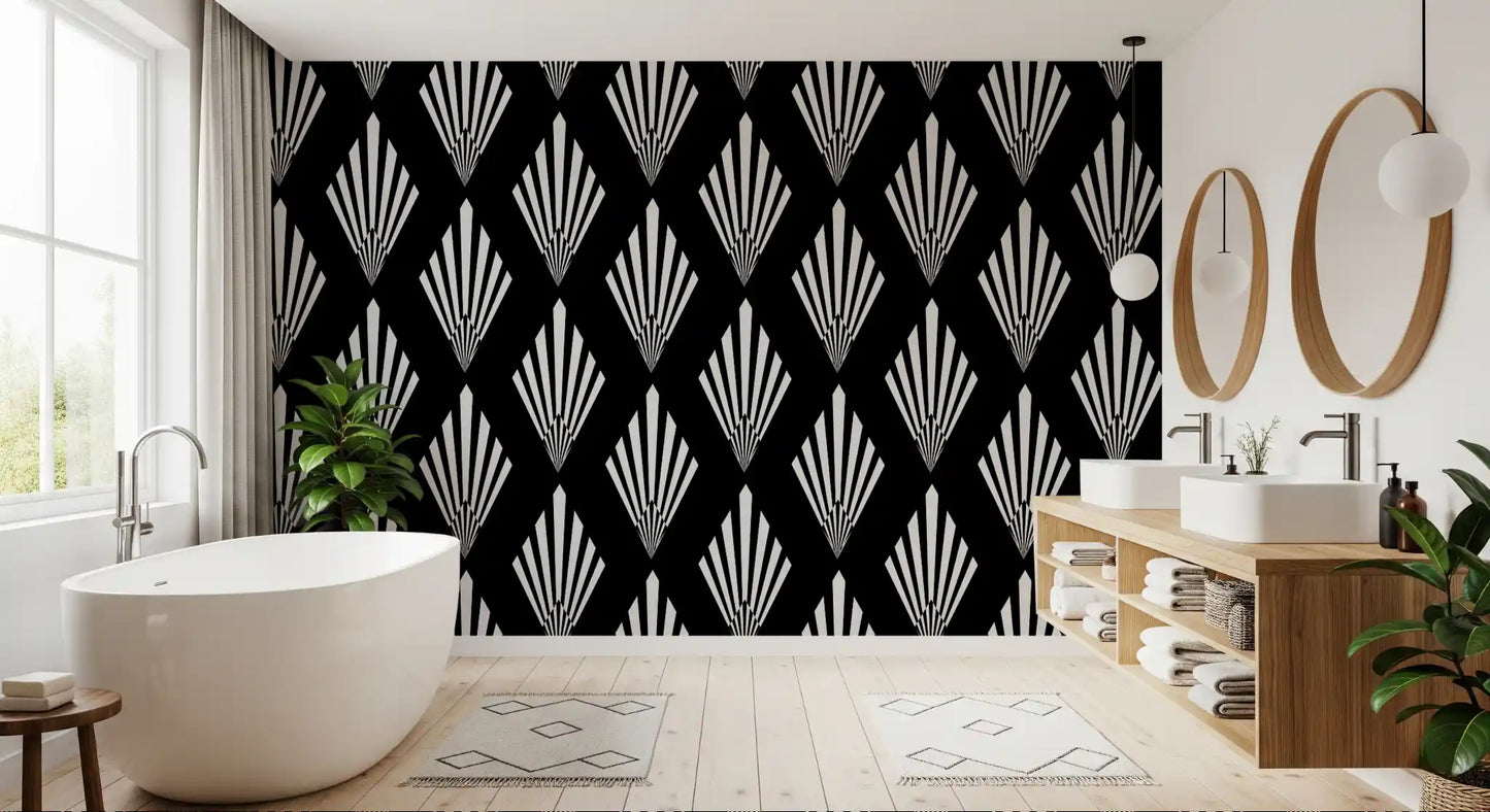 Monochromes Tapetenmuster mit Art-déco-Fächern