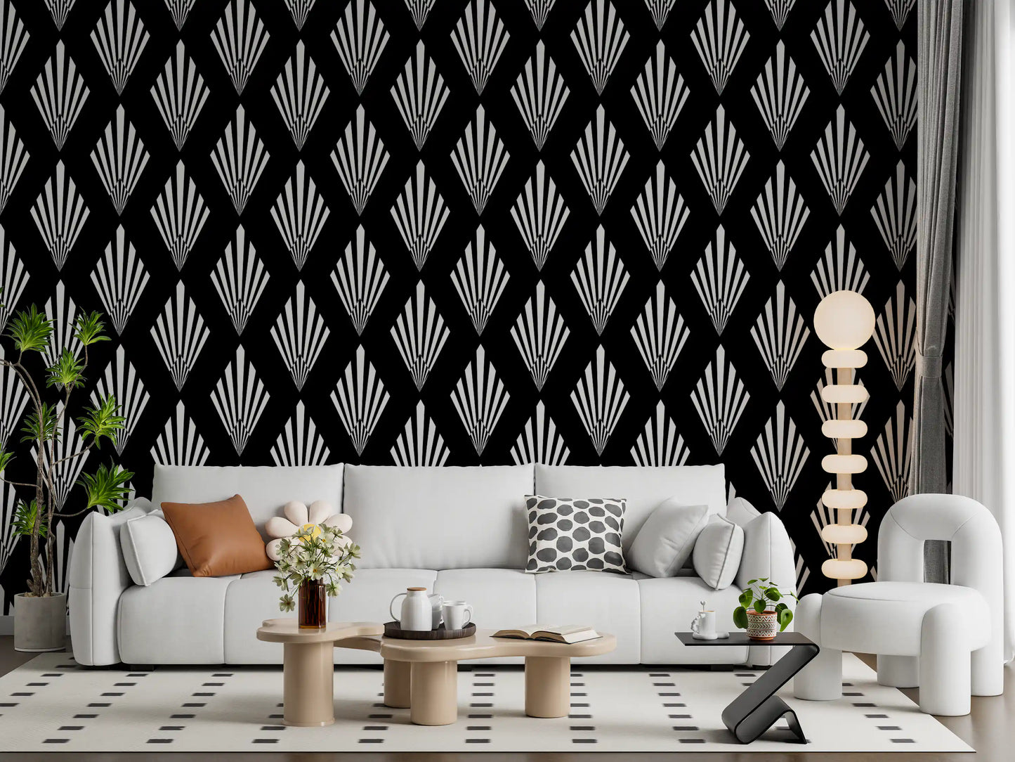 Monochromes Tapetenmuster mit Art-déco-Fächern