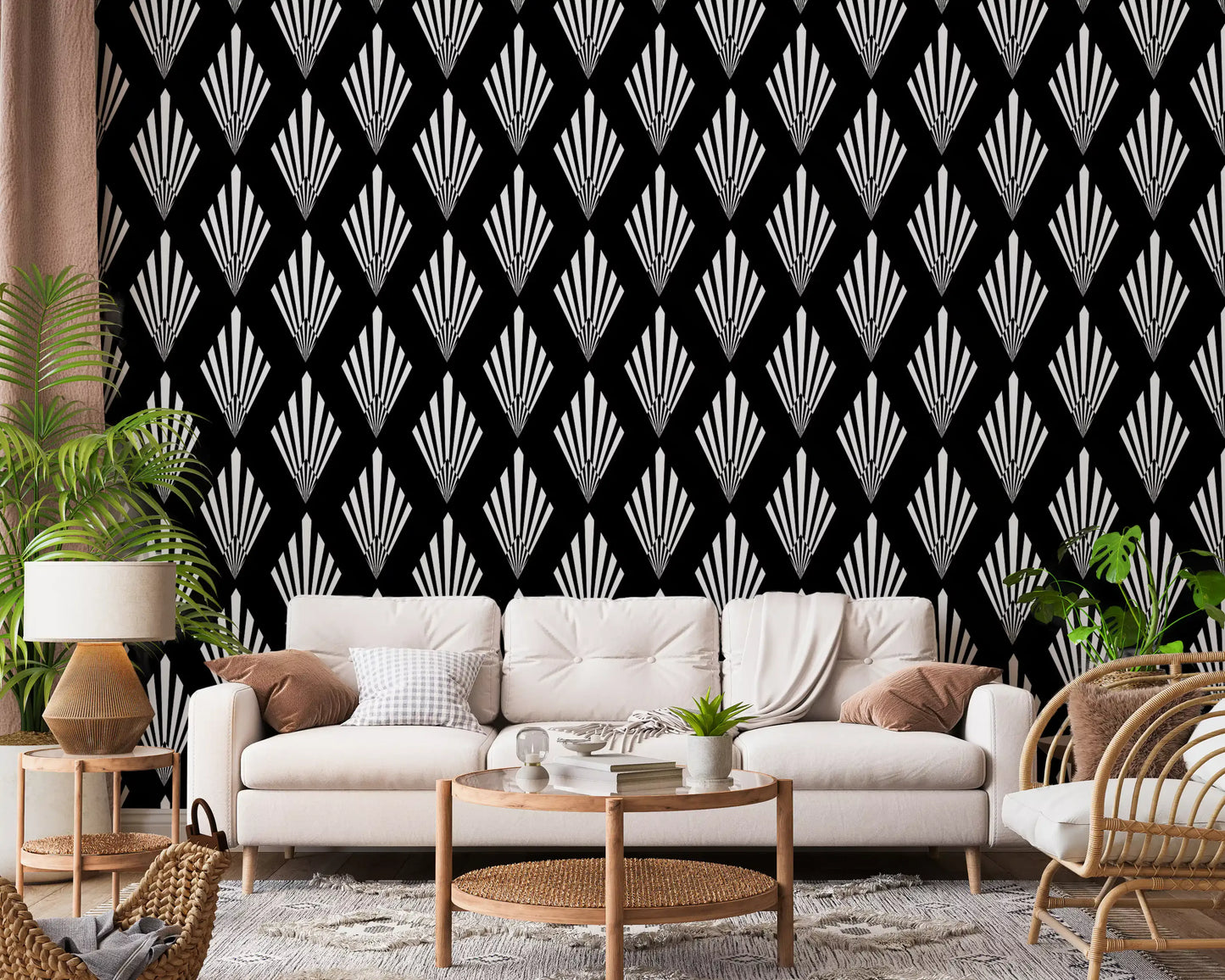 Monochromes Tapetenmuster mit Art-déco-Fächern