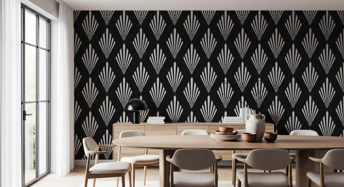 Monochromes Tapetenmuster mit Art-déco-Fächern