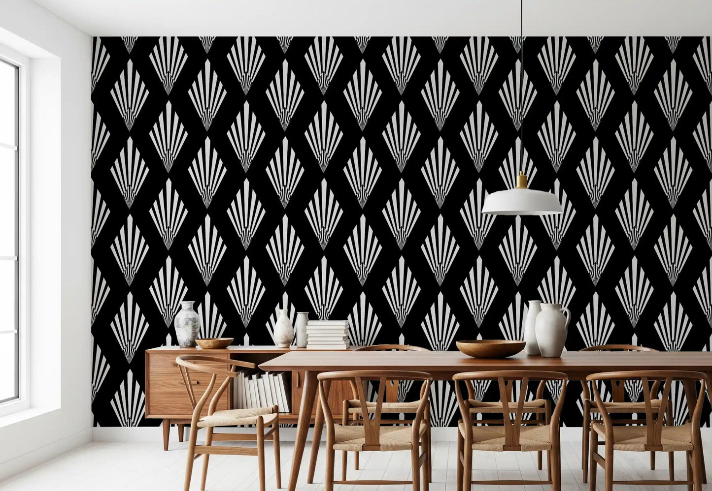 Monochromes Tapetenmuster mit Art-déco-Fächern
