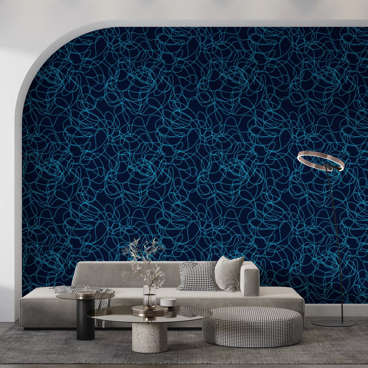 Marineblaues Fluid-Scribble-Kunsttapetenmuster