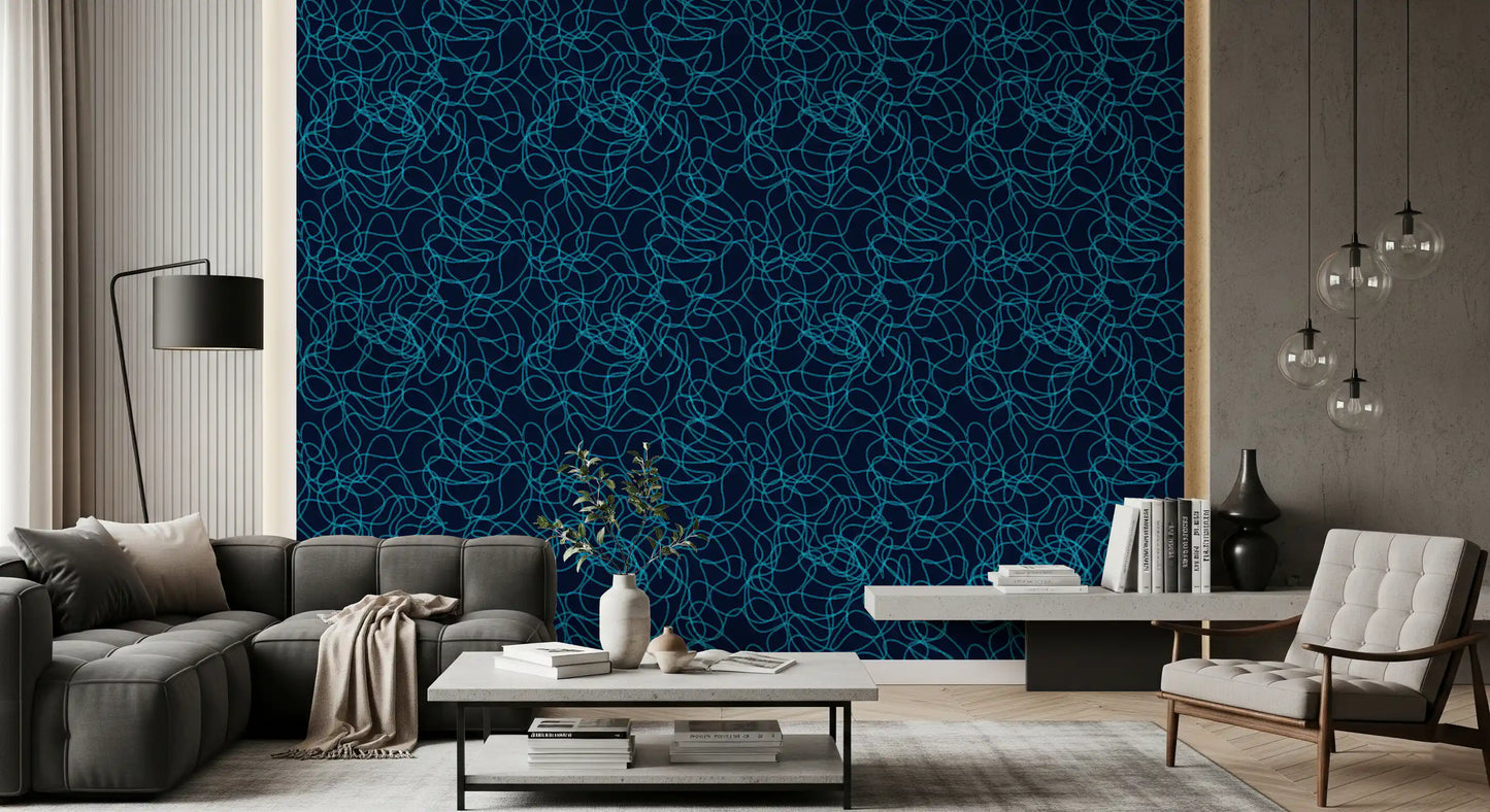 Marineblaues Fluid-Scribble-Kunsttapetenmuster