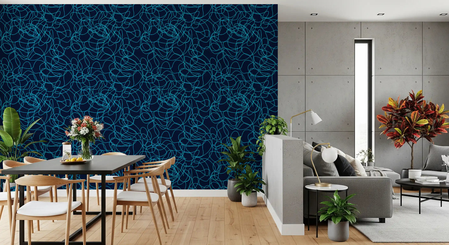 Marineblaues Fluid-Scribble-Kunsttapetenmuster