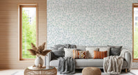 Papel tapiz con boceto floral azul sereno