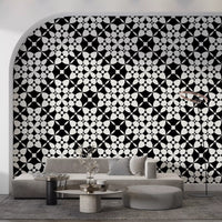 Papel pintado abstracto geométrico monocromático con curvas