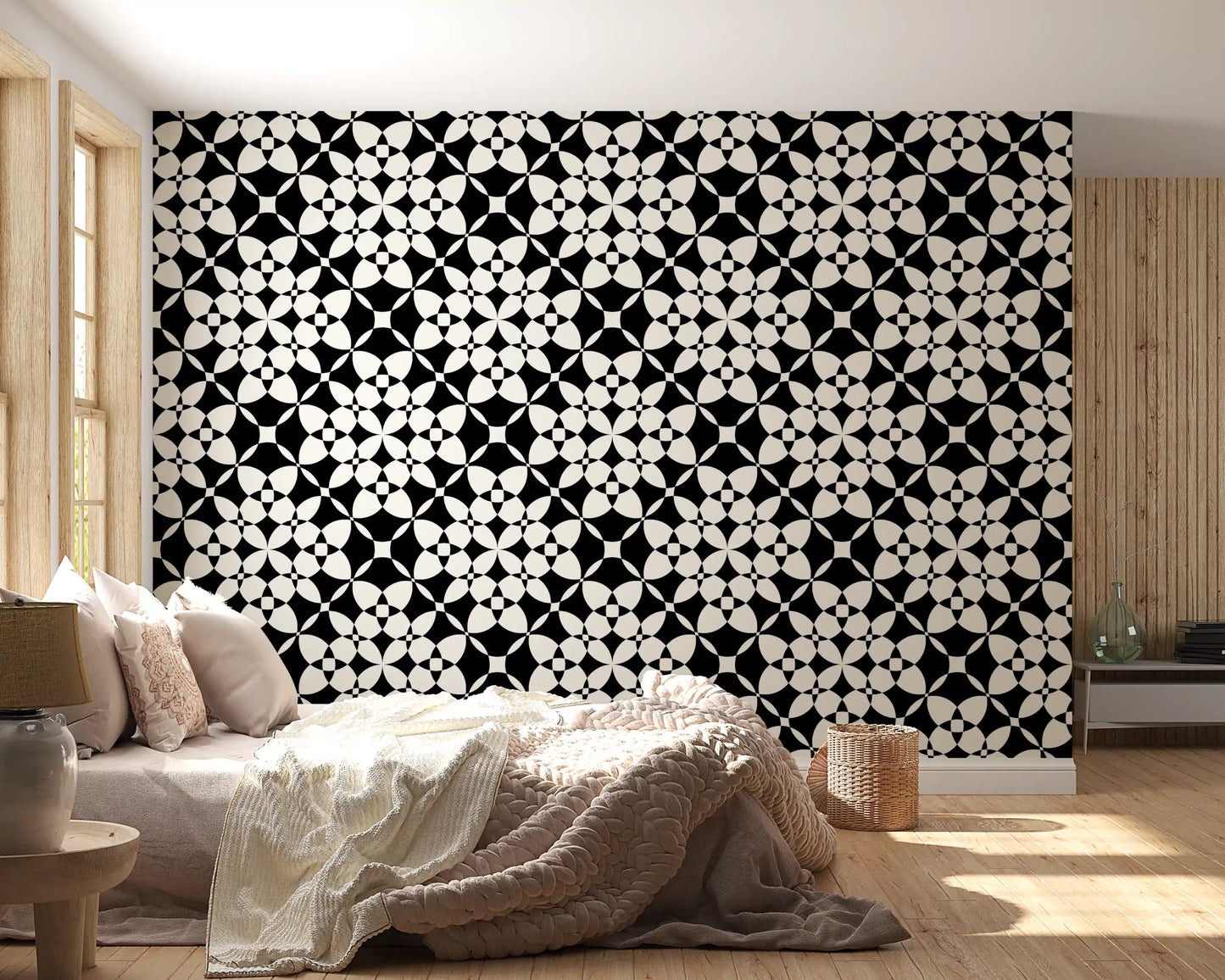 Papel pintado abstracto geométrico monocromático con curvas