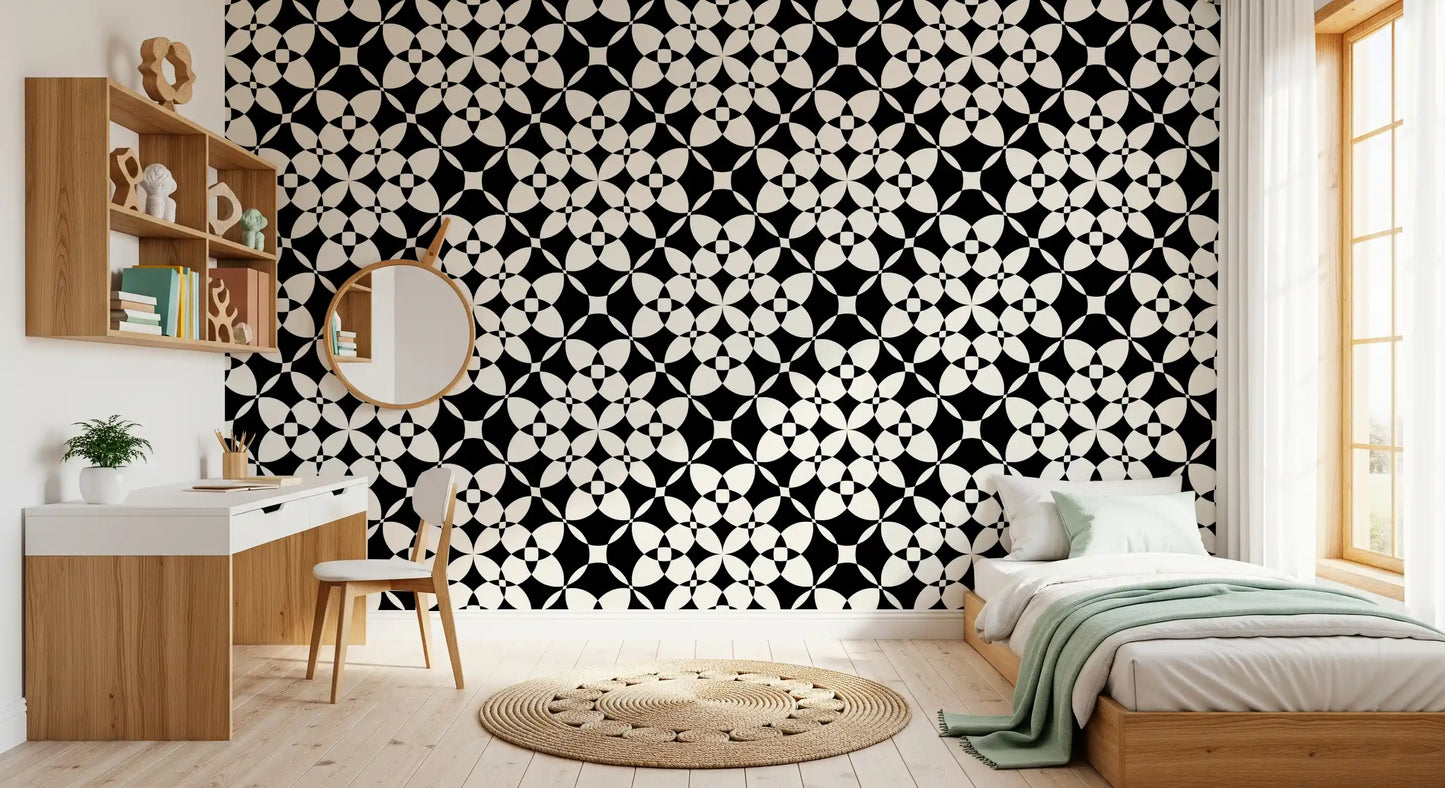 Papel pintado abstracto geométrico monocromático con curvas