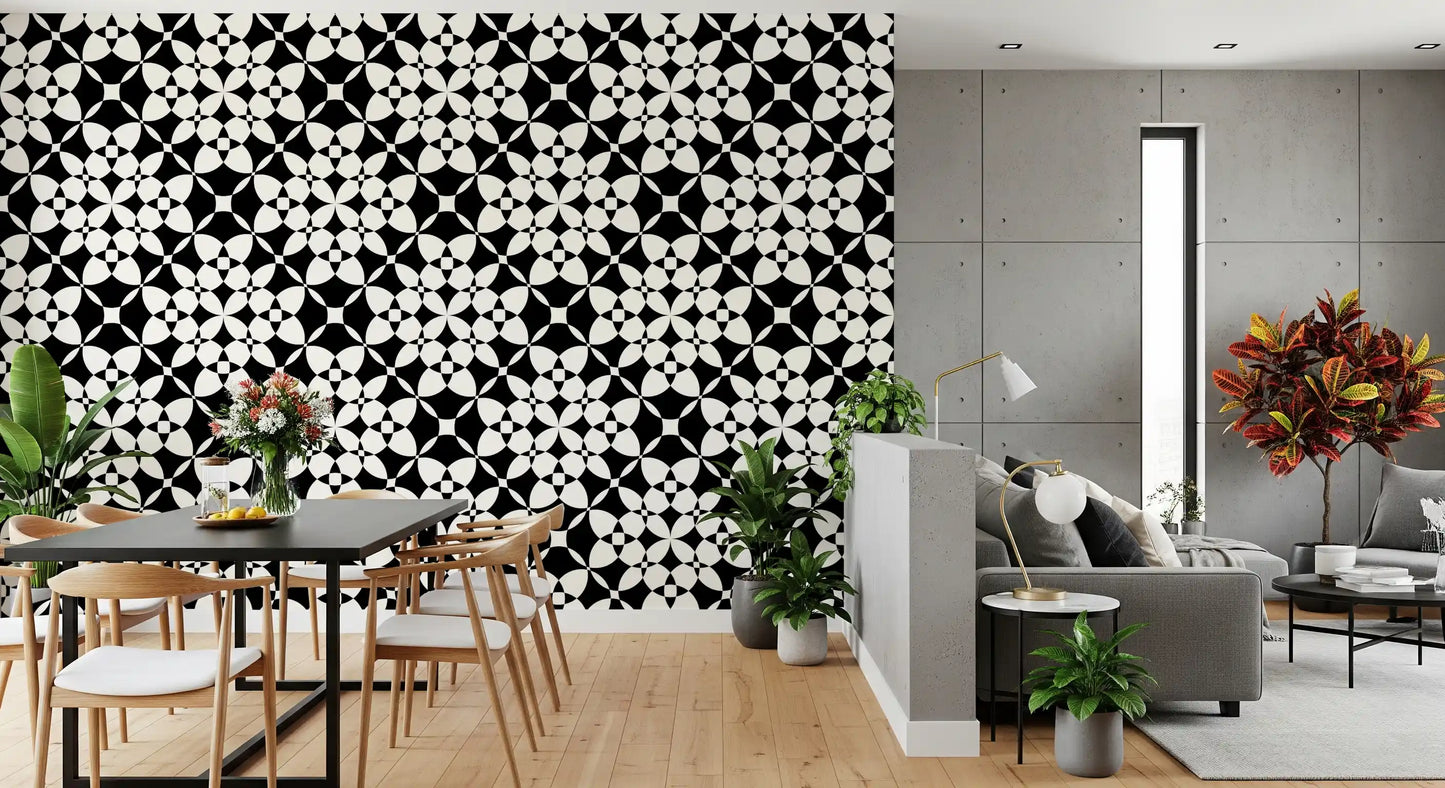 Papel pintado abstracto geométrico monocromático con curvas