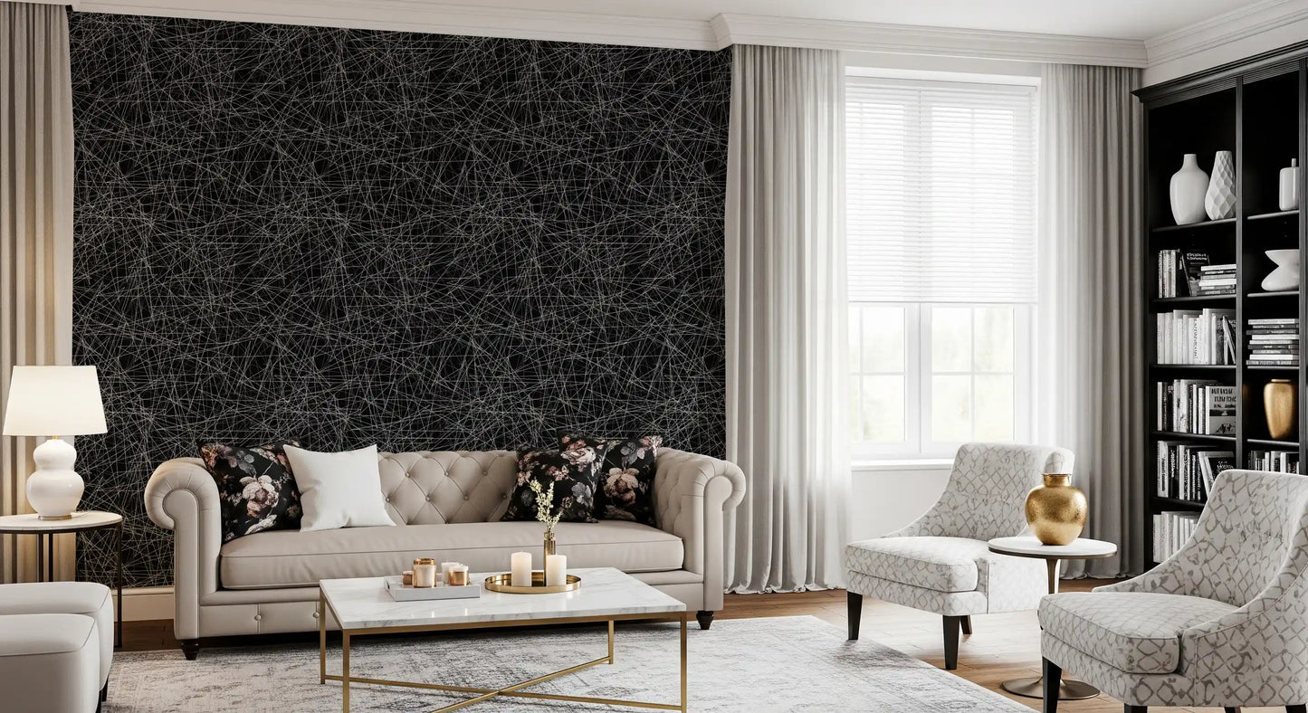 Abstract monochroom behang met een verstrengeld web
