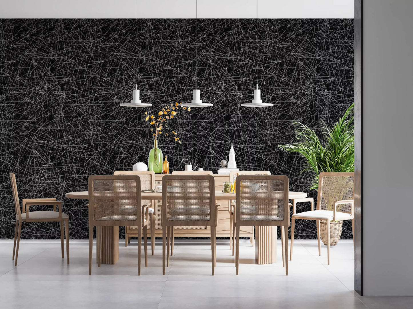 Abstract monochroom behang met een verstrengeld web