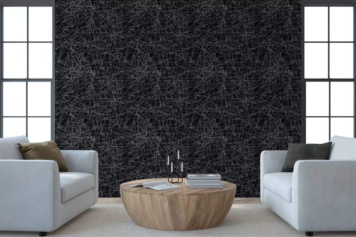 Abstract monochroom behang met een verstrengeld web