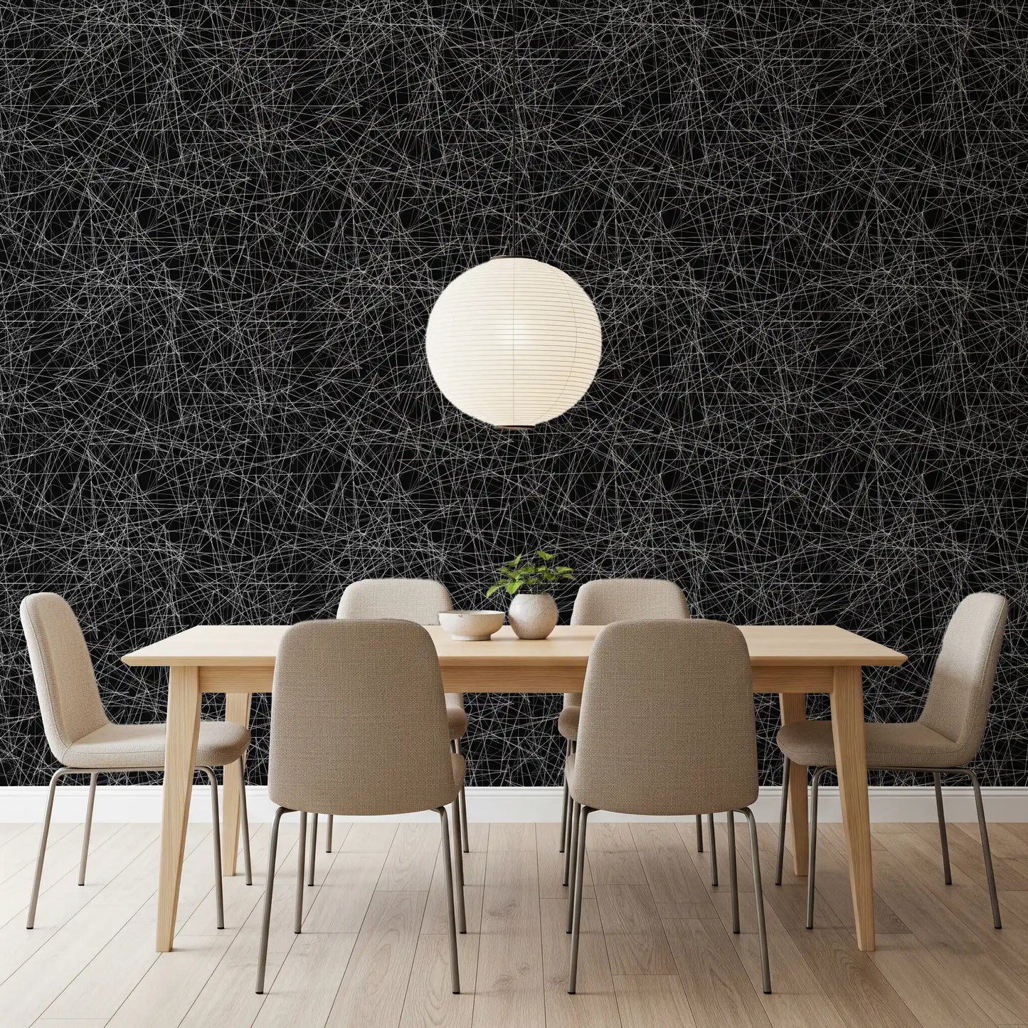 Abstract monochroom behang met een verstrengeld web