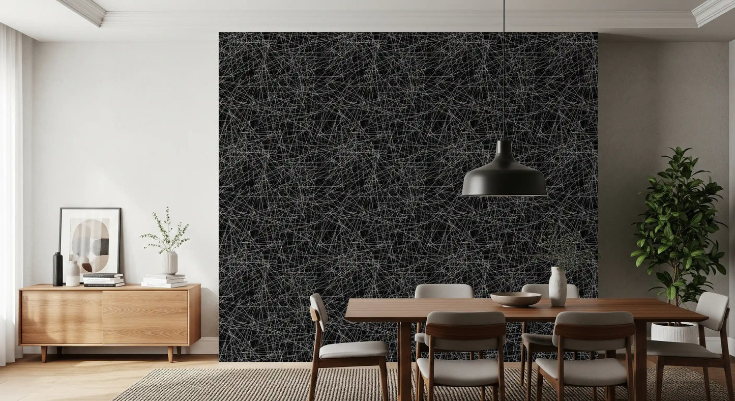 Abstract monochroom behang met een verstrengeld web