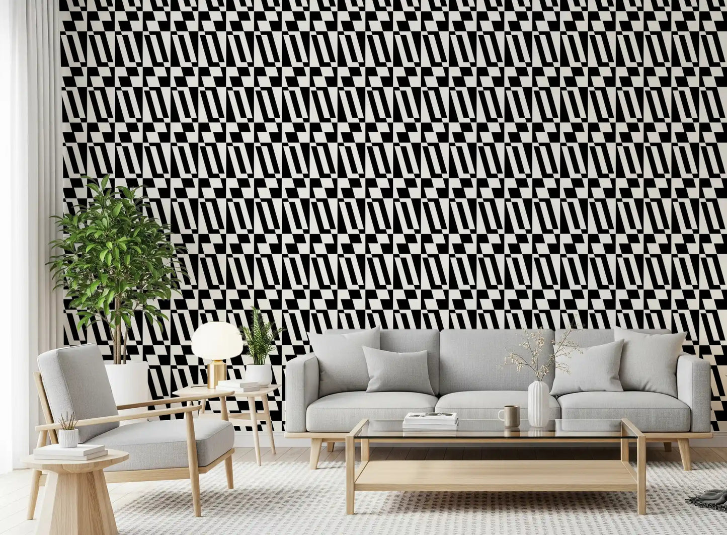 Minimalistisch grafisch tegeltjesbehang⁠