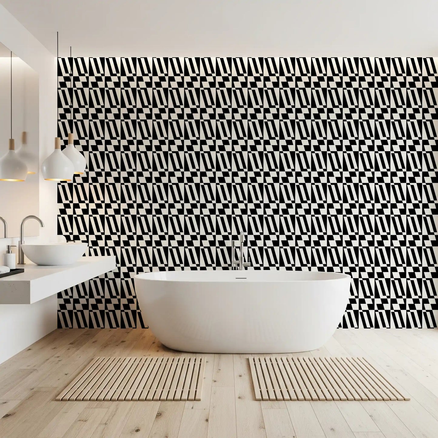 Minimalistisch grafisch tegeltjesbehang⁠