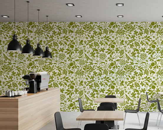 Tapet cu siluete botanice verde salvie
