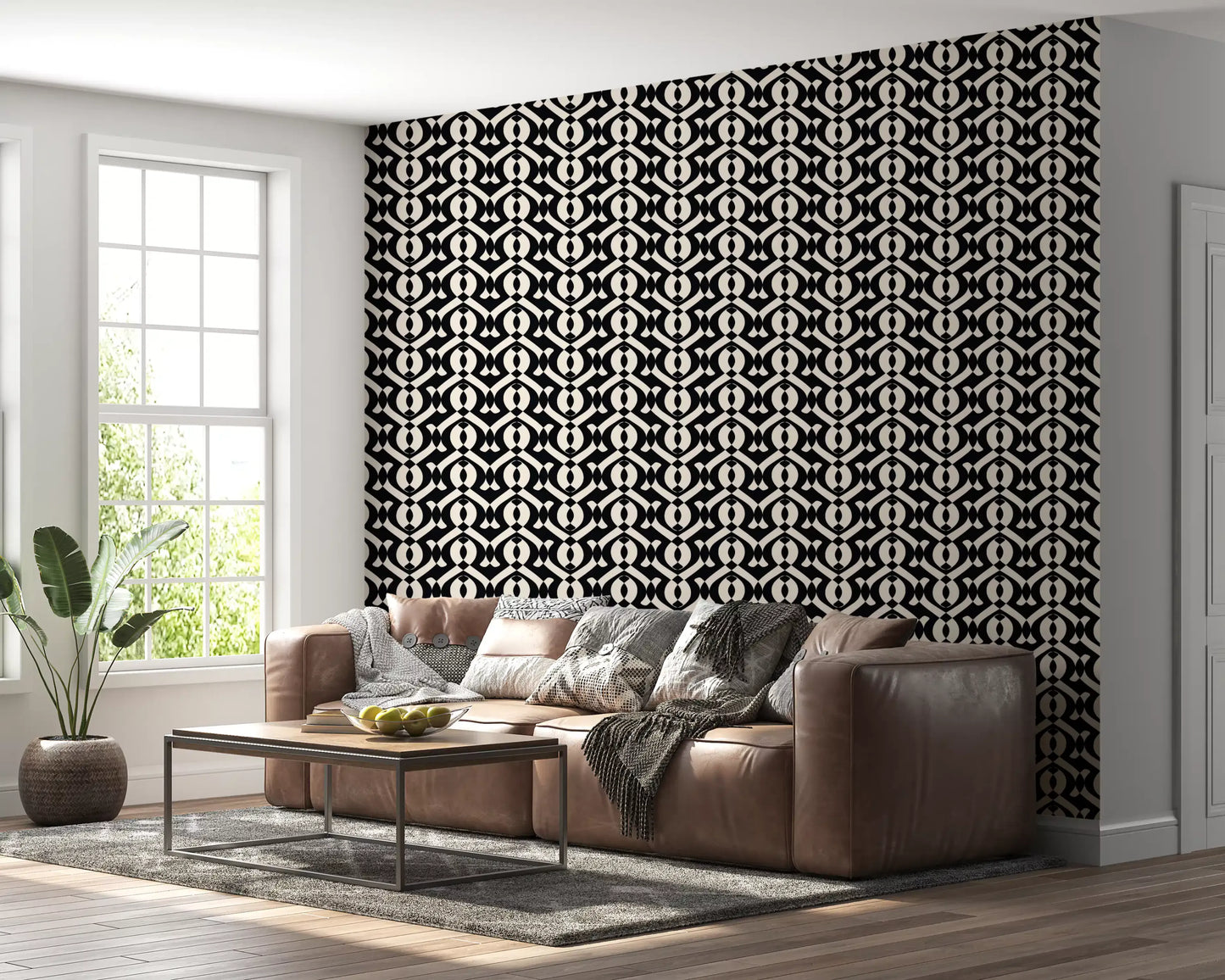 Papel pintado de curvas monocromáticas entrelazadas