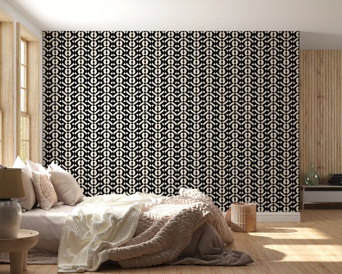 Papel pintado de curvas monocromáticas entrelazadas