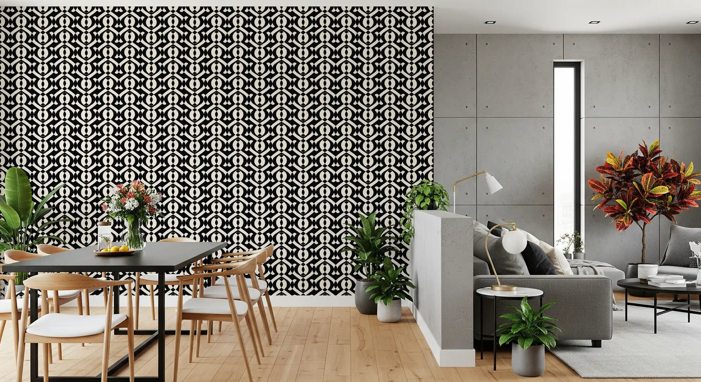 Papel pintado de curvas monocromáticas entrelazadas