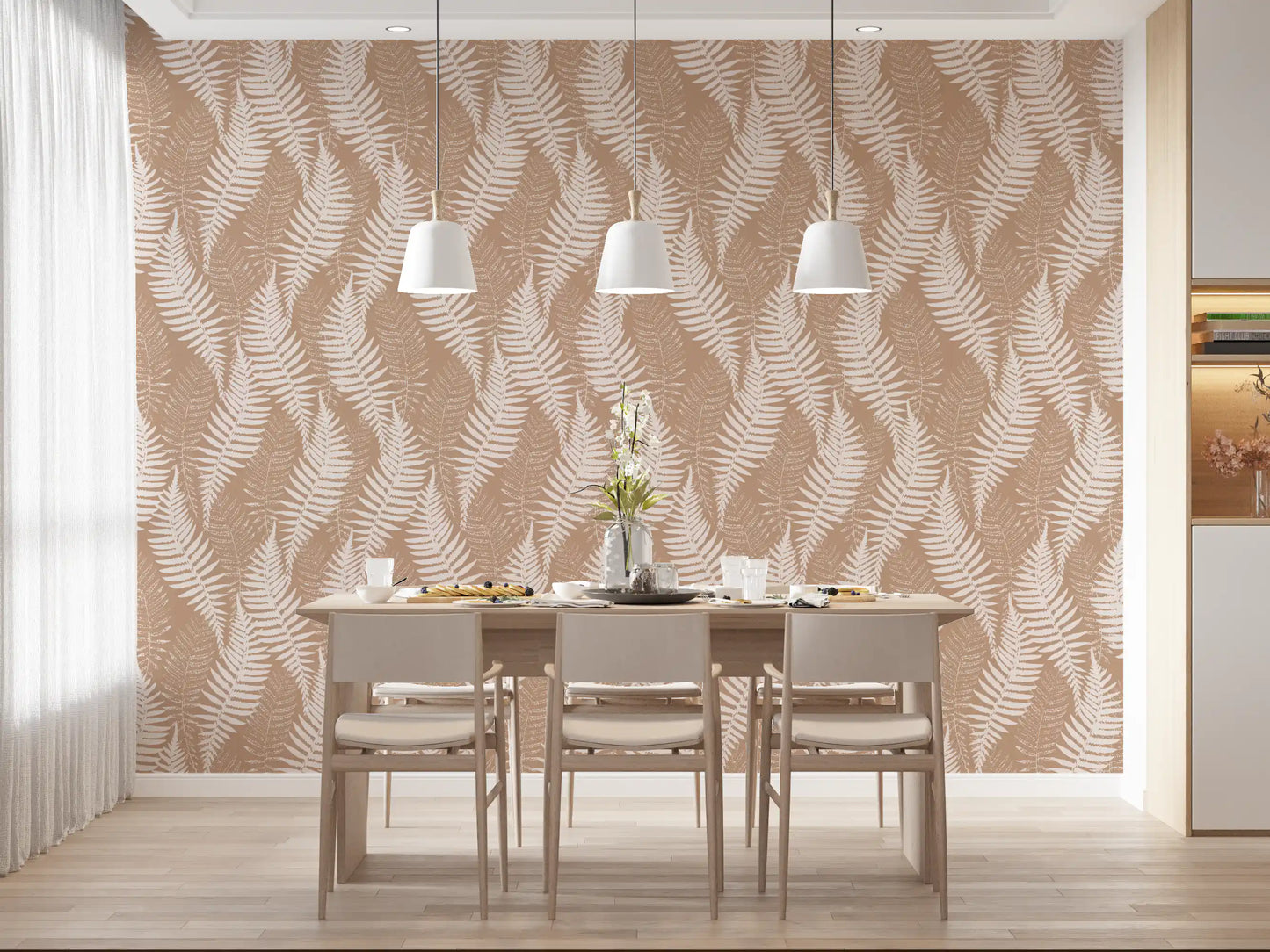 Rustieke botanische wandbekleding met silhouet van varens