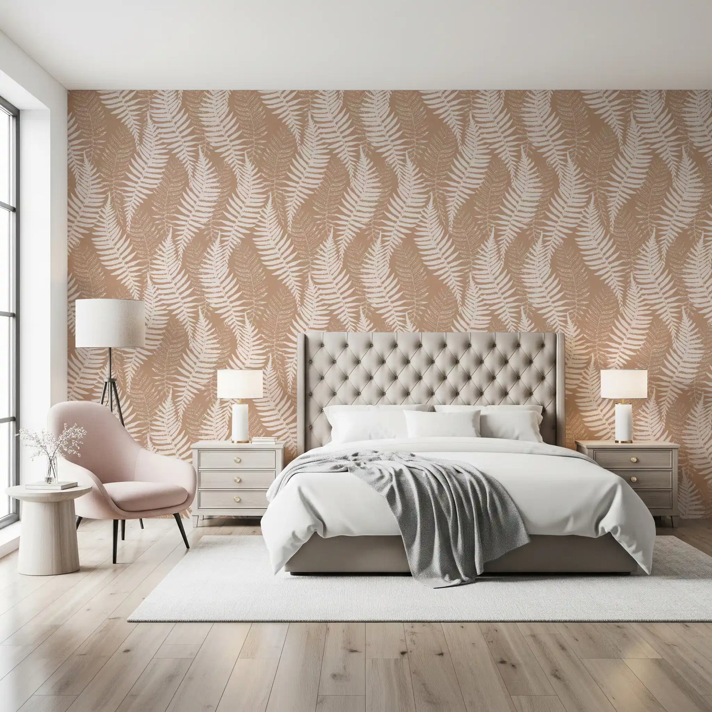 Rustieke botanische wandbekleding met silhouet van varens