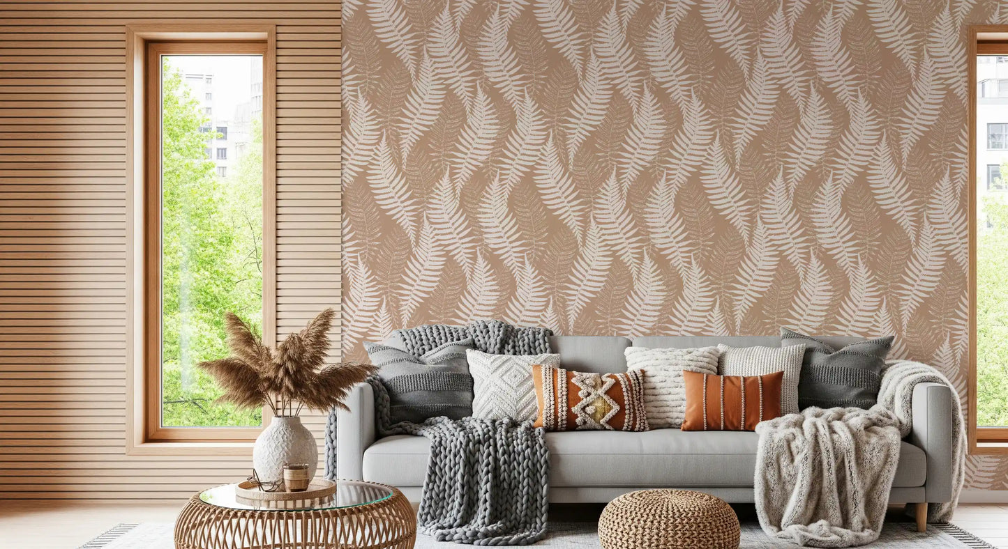 Rustieke botanische wandbekleding met silhouet van varens