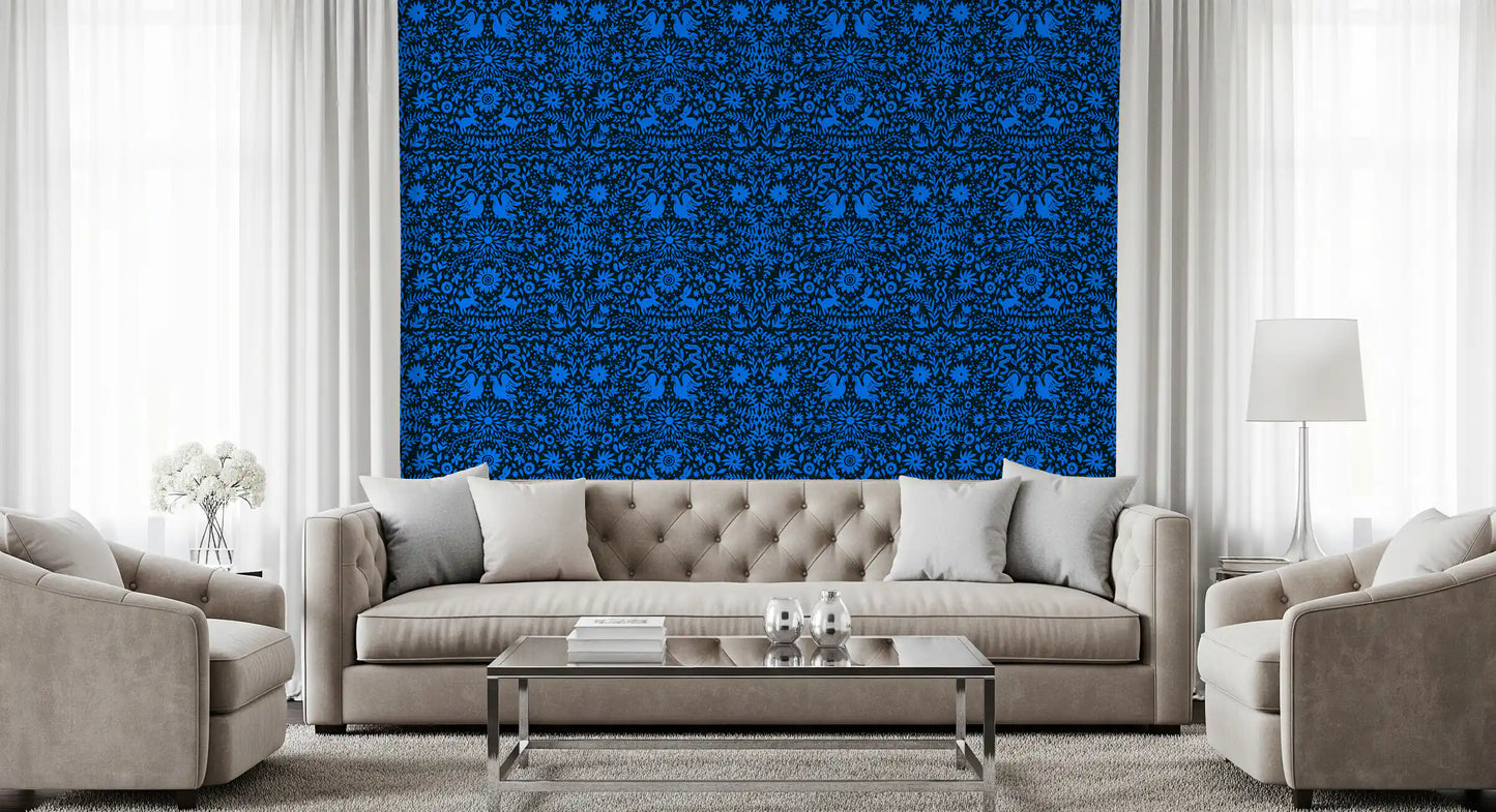 Papel tapiz con patrón de arte folclórico «Cobalt Folklore»