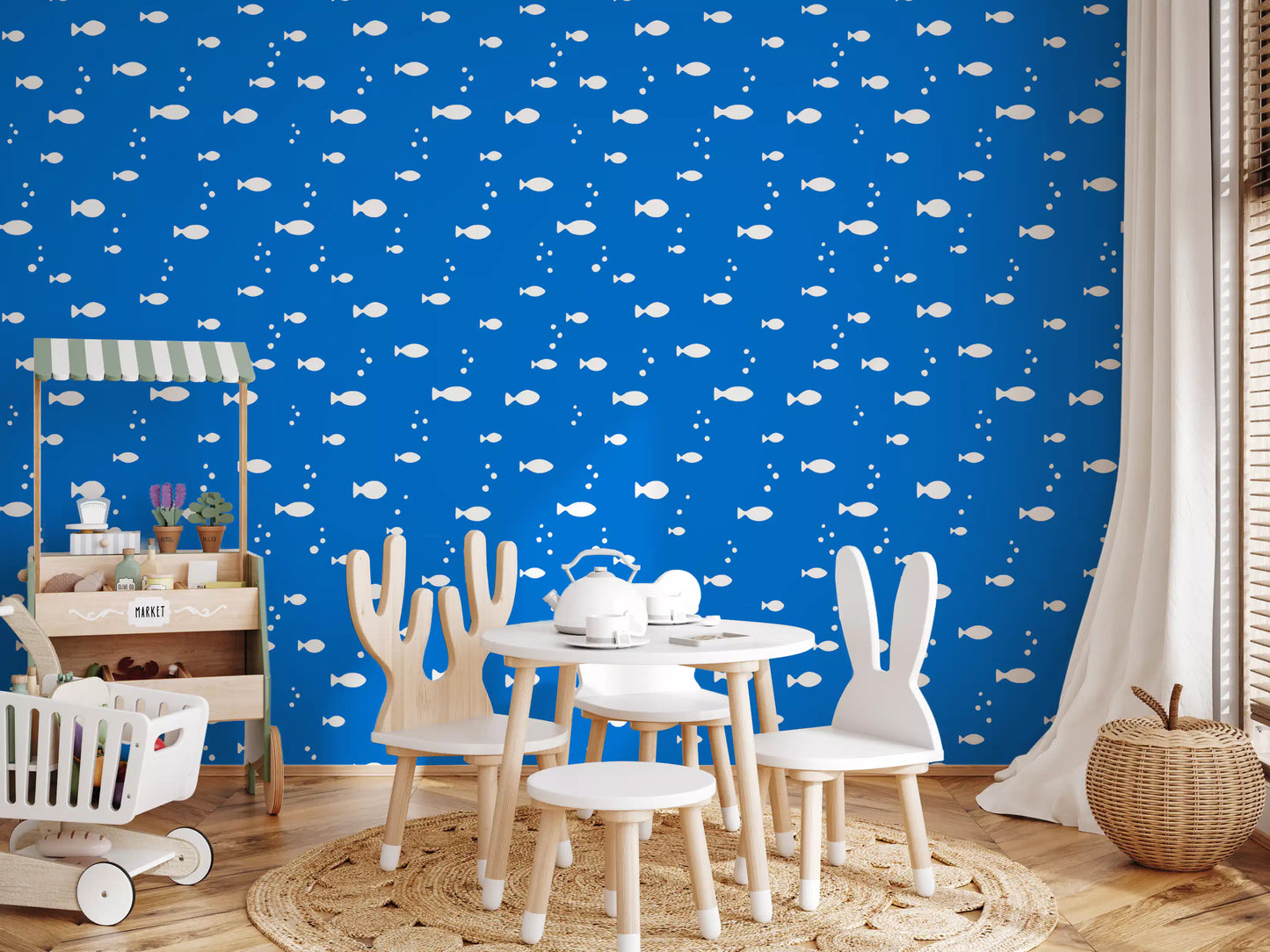 Minimalist Aquatic Blue Print Wallpaper⁠