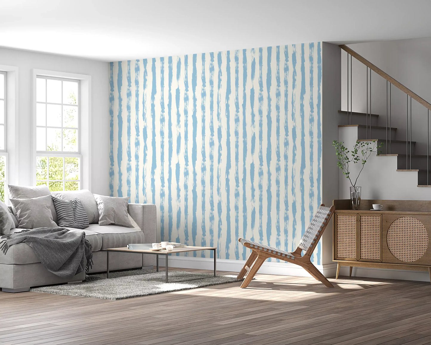 Azure Brushstroke Stripes Wallpaper⁠
