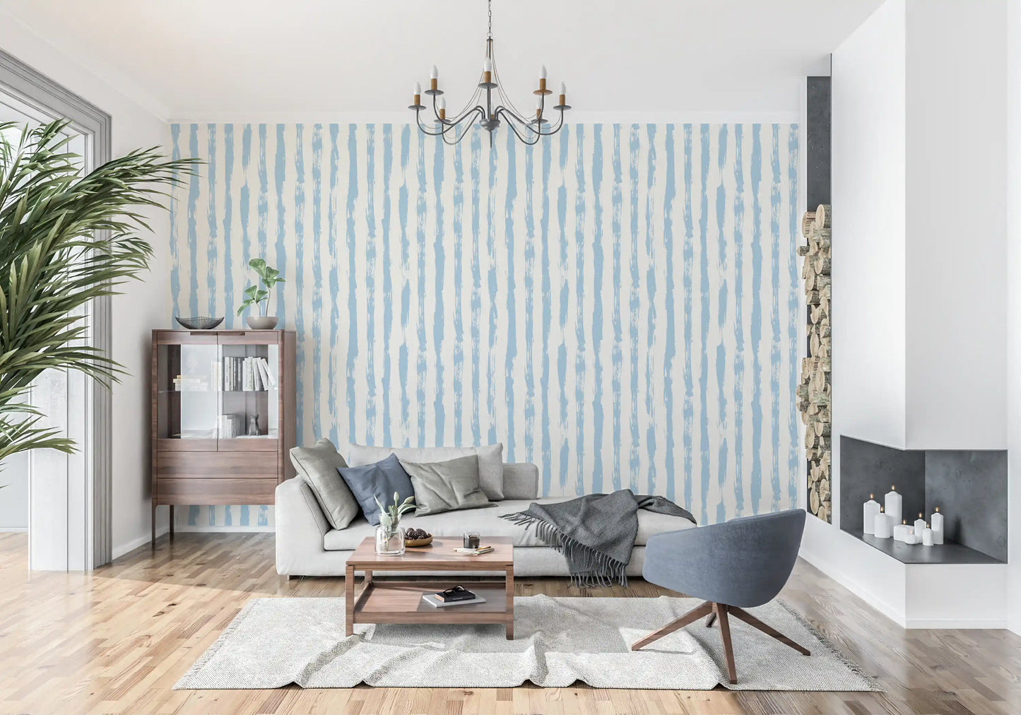 Azure Brushstroke Stripes Wallpaper⁠