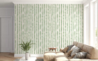 Papel de parede com riscas verticais em pinceladas verde-sálvia