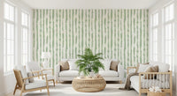 Papel de parede com riscas verticais em pinceladas verde-sálvia