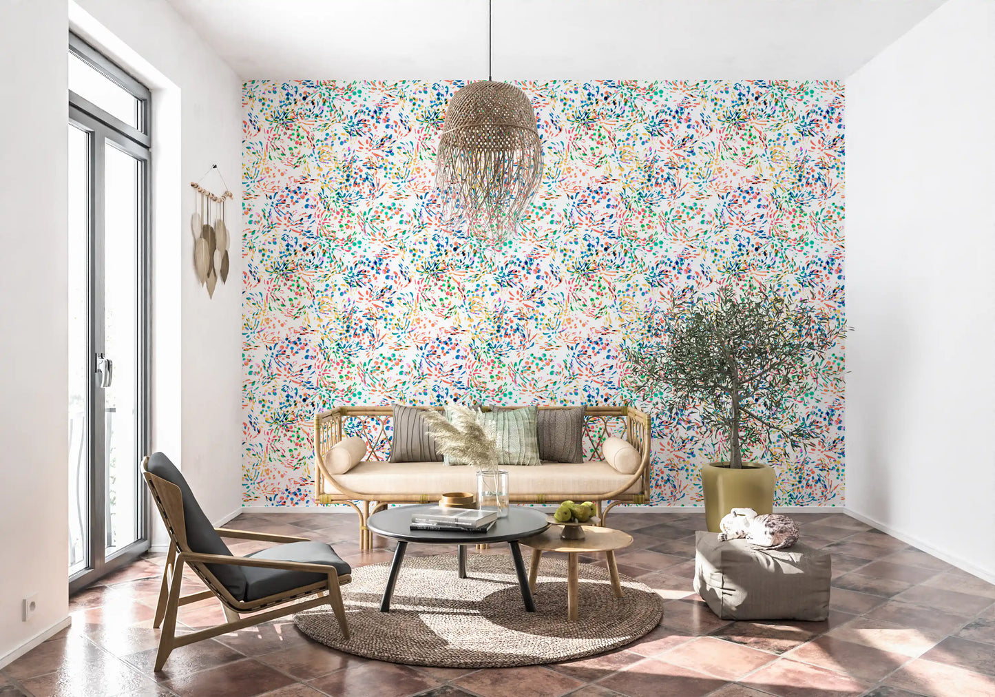 Papier peint à confettis abstraits aux couleurs éclatantes