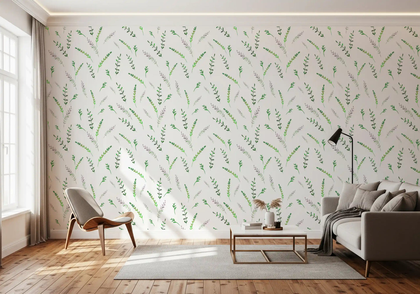 Minimalistyczna tapeta z motywem zielonych roślin