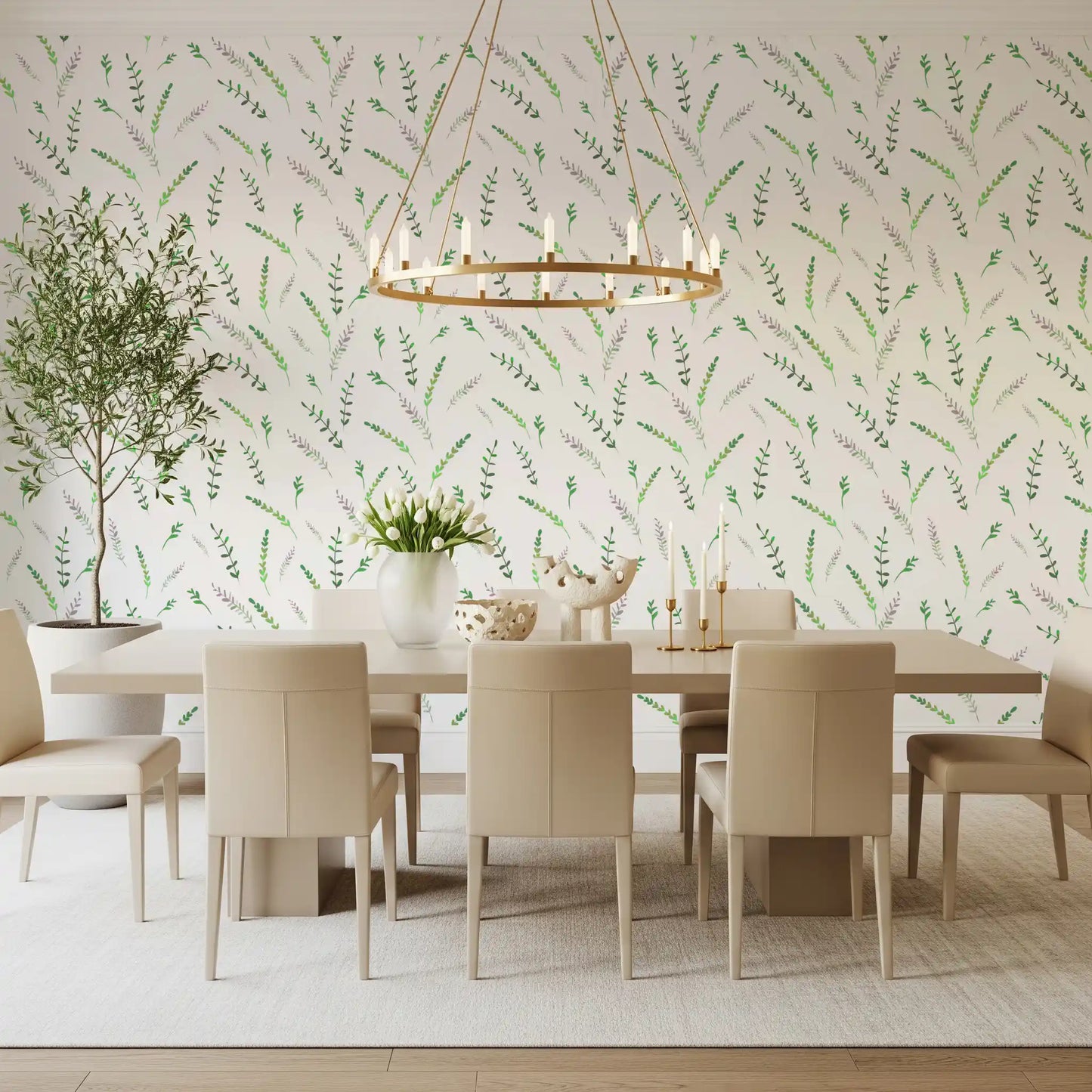 Minimalistyczna tapeta z motywem zielonych roślin