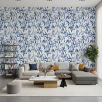 Indigoblaue botanische Skizzen-Tapete