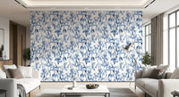 Indigoblaue botanische Skizzen-Tapete