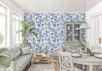 Indigoblaue botanische Skizzen-Tapete