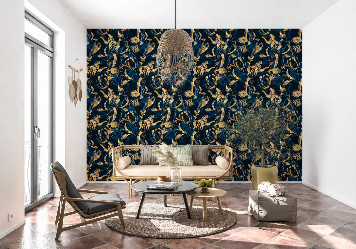 Midnight Flora Brushwork-Tapete
