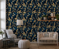 Midnight Flora Brushwork-Tapete