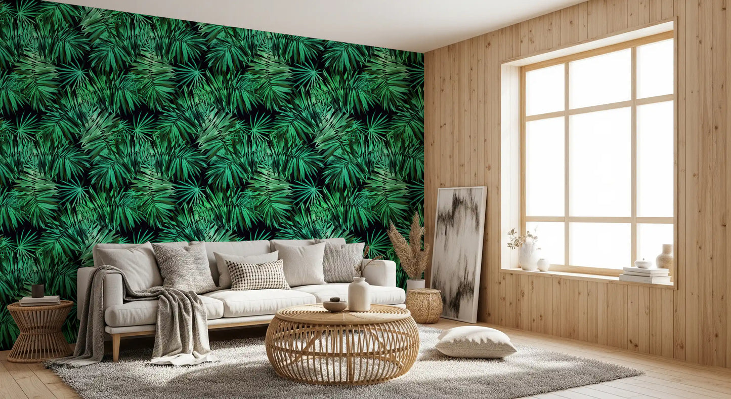 Papier peint Verdant à motif de canopée de palmiers tropicaux