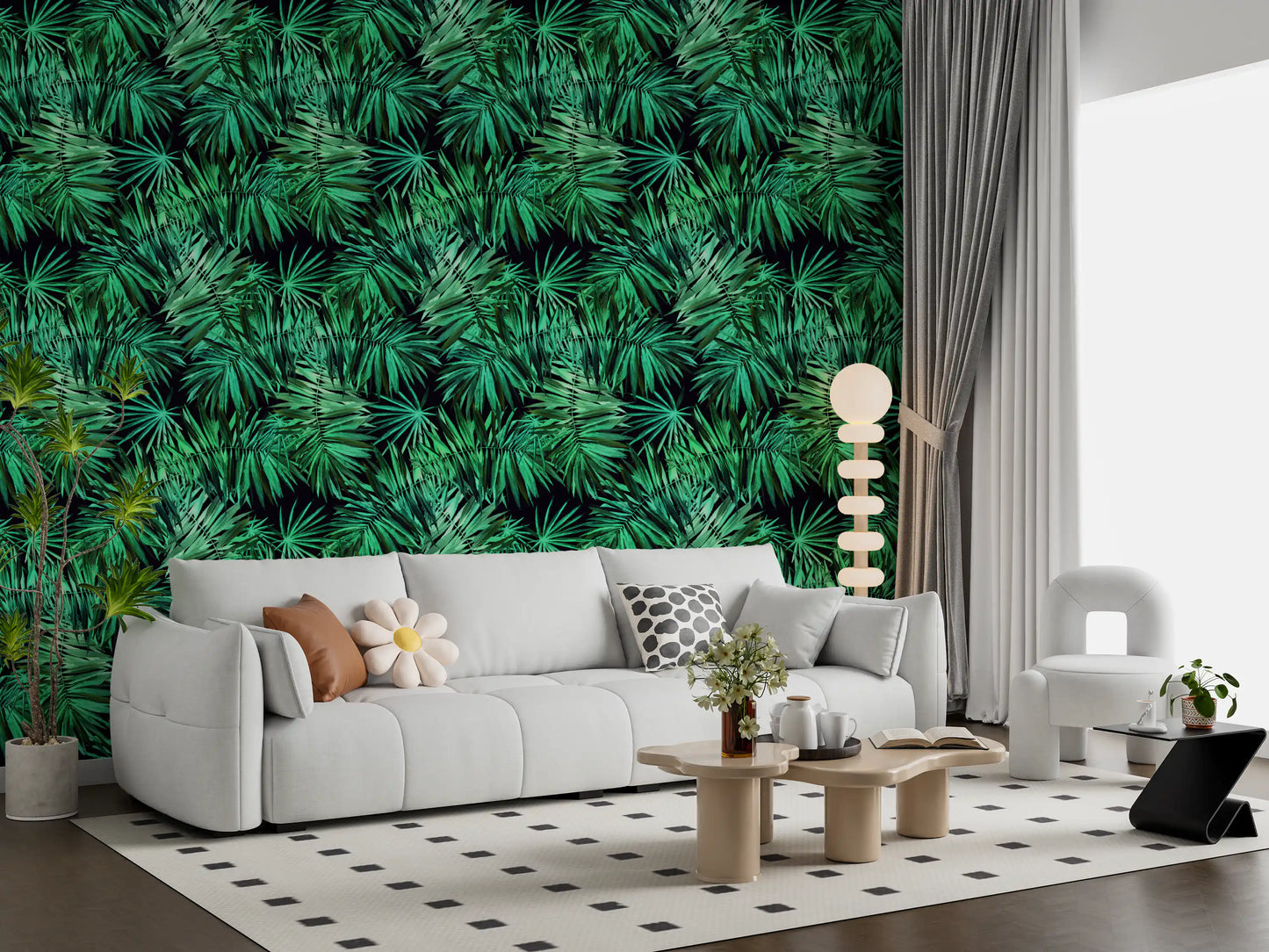 Papier peint Verdant à motif de canopée de palmiers tropicaux