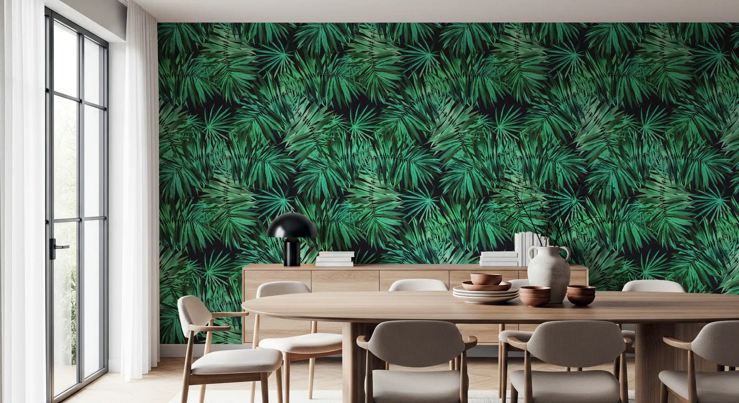 Papier peint Verdant à motif de canopée de palmiers tropicaux